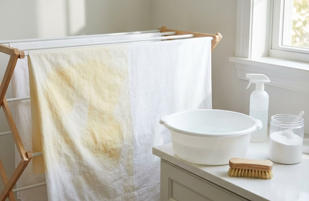 シーツの黄ばみ落とし方｜「50℃」と「粉末」で真っ白に戻す！プロ直伝のつけ置き術