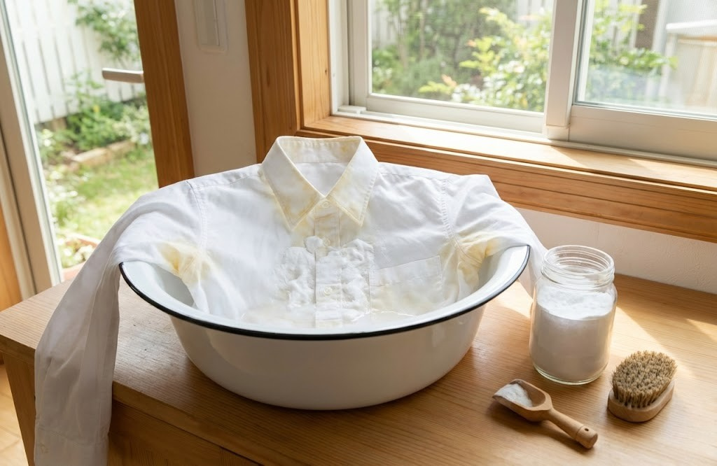 シャツの黄ばみを重曹で落とす「つけおき洗い」の手順｜お湯の温度や注意点を解説