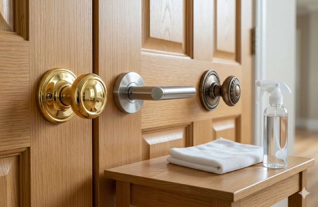ドアノブの掃除術：頑固な手垢や汚れ落としの基本と素材別の注意点