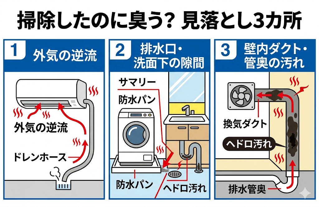 掃除しても臭いが消えない時に疑うべき3つの場所