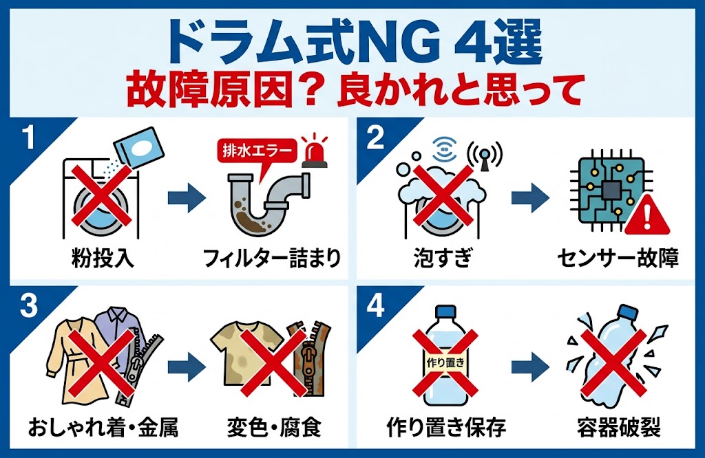 故障の原因？ドラム式で絶対やってはいけない4つのNG